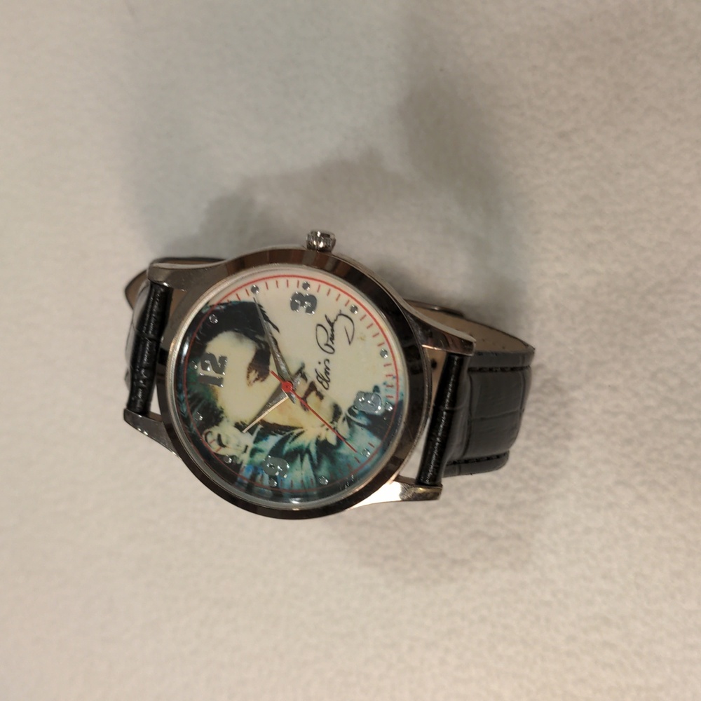Elvis Presley watch black leather band 30th anniversary 1977-2007 like new